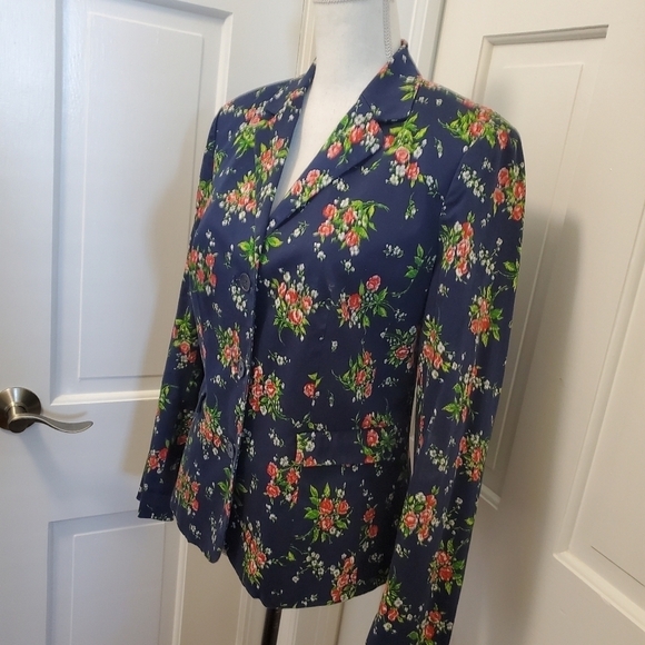 Orvis Navy Floral Print Blazer Size 10, Classic, Casual - Picture 2 of 9